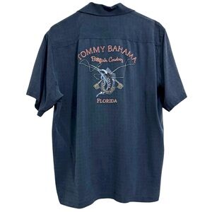 Tommy Bahama Embroidered Billfish Cowboy Silk Blue Shirt Large